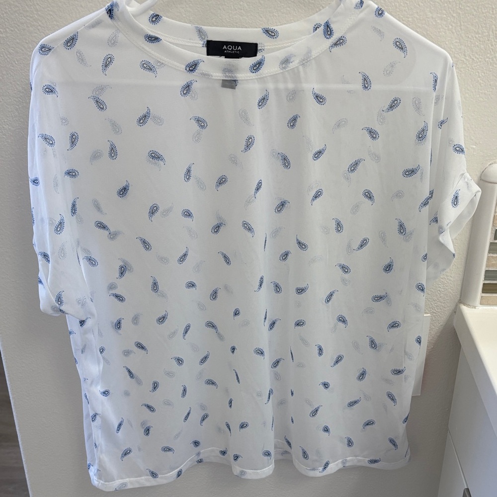 Aqua White Blouse with Blue Paisley Design